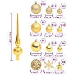 VidaXL 111 Piece Christmas Bauble Set Gold Polystyrene -Deals Vidaxl Store image 10 356109