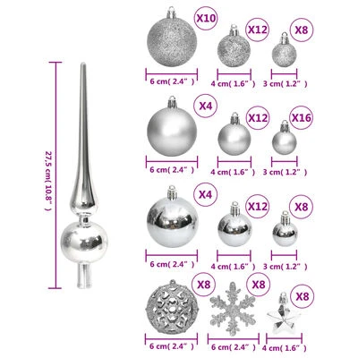 VidaXL 111 Piece Christmas Bauble Set Silver Polystyrene 12 VidaXL 111 Piece Christmas Bauble Set Silver Polystyrene - Image 10