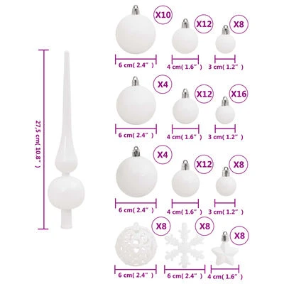 VidaXL 111 Piece Christmas Bauble Set White Polystyrene 12 VidaXL 111 Piece Christmas Bauble Set White Polystyrene - Image 10