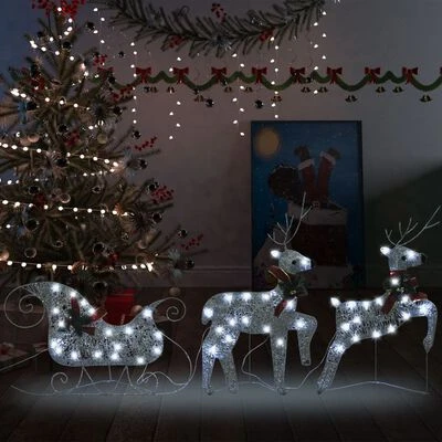 VidaXL Reindeer & Sleigh Christmas Decoration 60 LEDs Outdoor Silver 4 VidaXL Reindeer & Sleigh Christmas Decoration 60 LEDs Outdoor Silver - Image 2