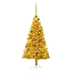 VidaXL Artificial Pre-lit Christmas Tree With Ball Set Gold 210 Cm PET