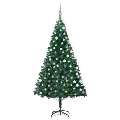 VidaXL Artificial Pre-lit Christmas Tree With Ball Set Green 150 Cm PVC 3 VidaXL Artificial Pre-lit Christmas Tree With Ball Set Green 150 Cm PVC