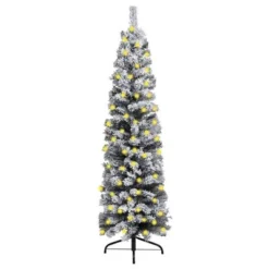 VidaXL Slim Pre-lit Christmas Tree With Flocked Snow Green 210 Cm PVC