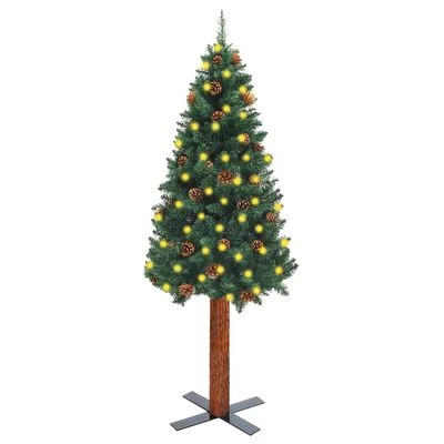 VidaXL Slim Pre-lit Christmas Tree With Real Wood&Cones Green 150 Cm 3 VidaXL Slim Pre-lit Christmas Tree With Real Wood&Cones Green 150 Cm