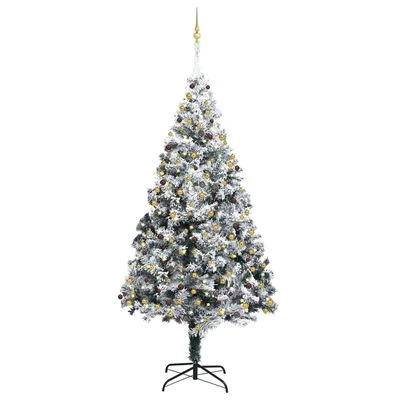 VidaXL Artificial Christmas Tree LEDs&Ball Set&Flocked Snow Green 300cm 3 VidaXL Artificial Christmas Tree LEDs&Ball Set&Flocked Snow Green 300cm
