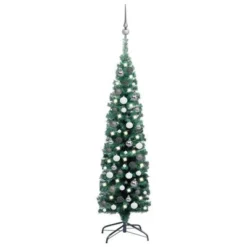 VidaXL Slim Artificial Pre-lit Christmas Tree With Ball Set Green 150 Cm