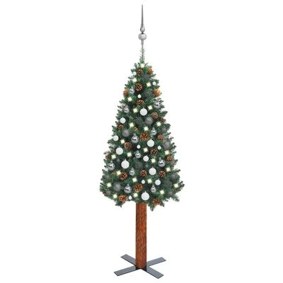 VidaXL Slim Pre-lit Christmas Tree With Ball Set Green 150 Cm PVC 3 VidaXL Slim Pre-lit Christmas Tree With Ball Set Green 150 Cm PVC