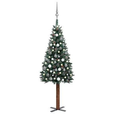 VidaXL Slim Pre-lit Christmas Tree With Ball Set Green 150 Cm 3 VidaXL Slim Pre-lit Christmas Tree With Ball Set Green 150 Cm