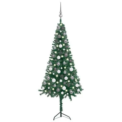 VidaXL Corner Artificial Christmas Tree LEDs&Ball Set Green 120 Cm PVC 3 VidaXL Corner Artificial Christmas Tree LEDs&Ball Set Green 120 Cm PVC