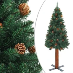 VidaXL Slim Christmas Tree With Real Wood And Cones Green 150 Cm PVC