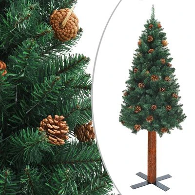VidaXL Slim Christmas Tree With Real Wood And Cones Green 150 Cm PVC 3 VidaXL Slim Christmas Tree With Real Wood And Cones Green 150 Cm PVC