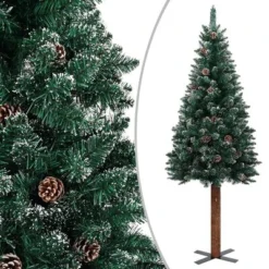 VidaXL Slim Christmas Tree With Real Wood And White Snow Green 150 Cm