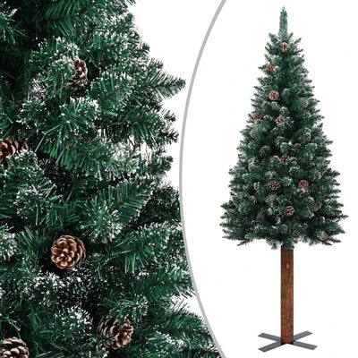 VidaXL Slim Christmas Tree With Real Wood And White Snow Green 150 Cm 3 VidaXL Slim Christmas Tree With Real Wood And White Snow Green 150 Cm