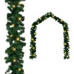 VidaXL Christmas Garland With LED Lights Green 10 M PVC