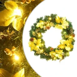 VidaXL Christmas Wreath With LED Lights Green 60 Cm PVC