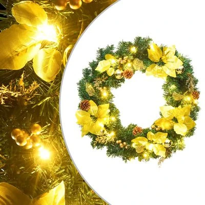 VidaXL Christmas Wreath With LED Lights Green 60 Cm PVC 3 VidaXL Christmas Wreath With LED Lights Green 60 Cm PVC