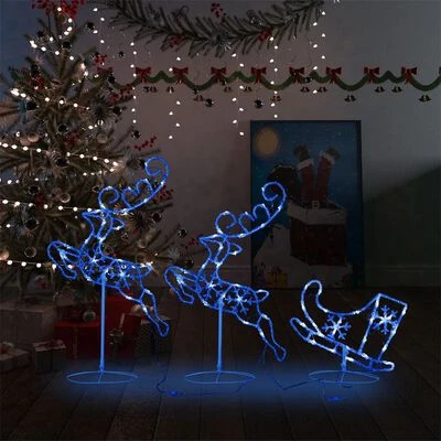 VidaXL Acrylic Christmas Flying Reindeer&Sleigh 260x21x87cm Blue 4 VidaXL Acrylic Christmas Flying Reindeer&Sleigh 260x21x87cm Blue - Image 2
