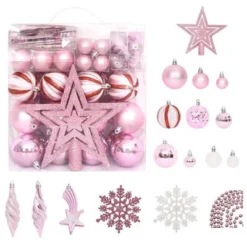 VidaXL 65 Piece Christmas Bauble Set Pink/Red/White