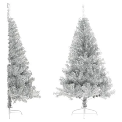 VidaXL Artificial Half Christmas Tree With Stand Silver 120 Cm PET 3 VidaXL Artificial Half Christmas Tree With Stand Silver 120 Cm PET