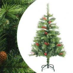 VidaXL Artificial Hinged Christmas Tree With Cones And Berries 120 Cm