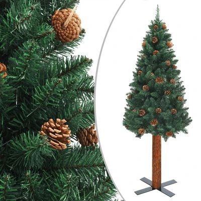 VidaXL Slim Pre-lit Christmas Tree With Real Wood&Cones Green 150 Cm 4 VidaXL Slim Pre-lit Christmas Tree With Real Wood&Cones Green 150 Cm - Image 2