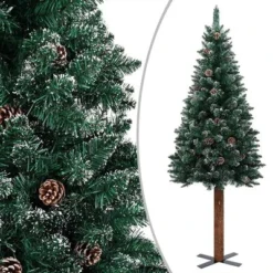 VidaXL Slim Pre-lit Christmas Tree With Real Wood&White Snow Green 150cm -Deals Vidaxl Store image 2 3077762
