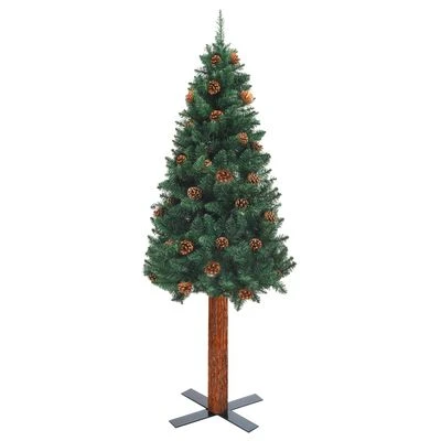 VidaXL Slim Christmas Tree With Real Wood And Cones Green 150 Cm PVC 4 VidaXL Slim Christmas Tree With Real Wood And Cones Green 150 Cm PVC - Image 2