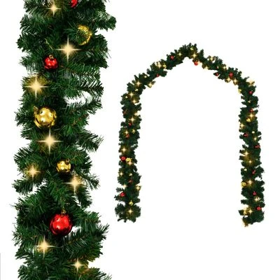 VidaXL Christmas Garland With Baubles And LED Lights Green 10 M PVC 4 VidaXL Christmas Garland With Baubles And LED Lights Green 10 M PVC - Image 2
