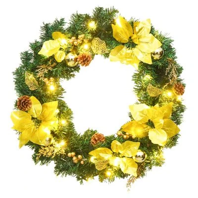 VidaXL Christmas Wreath With LED Lights Green 60 Cm PVC 4 VidaXL Christmas Wreath With LED Lights Green 60 Cm PVC - Image 2