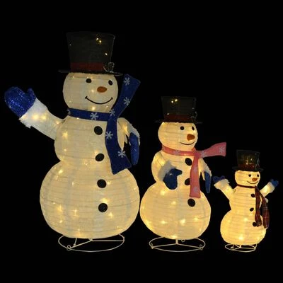 VidaXL Decorative Christmas Snowman Family Figures With LED Luxury Fabric 3 VidaXL Decorative Christmas Snowman Family Figures With LED Luxury Fabric