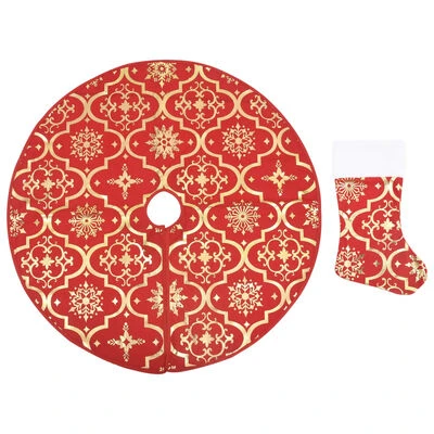 VidaXL Luxury Christmas Tree Skirt With Sock Red 90 Cm Fabric 3 VidaXL Luxury Christmas Tree Skirt With Sock Red 90 Cm Fabric