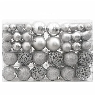 VidaXL 111 Piece Christmas Bauble Set Silver Polystyrene 4 VidaXL 111 Piece Christmas Bauble Set Silver Polystyrene - Image 2
