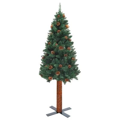 VidaXL Slim Pre-lit Christmas Tree With Real Wood&Cones Green 150 Cm 5 VidaXL Slim Pre-lit Christmas Tree With Real Wood&Cones Green 150 Cm - Image 3