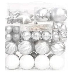 VidaXL 70 Piece Christmas Bauble Set Silver And White -Deals Vidaxl Store image 3 330090