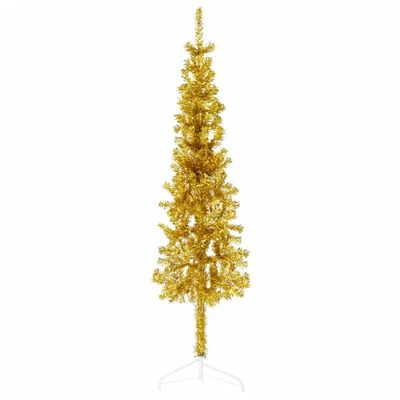 VidaXL Slim Artificial Half Christmas Tree With Stand Gold 120 Cm 5 VidaXL Slim Artificial Half Christmas Tree With Stand Gold 120 Cm - Image 3