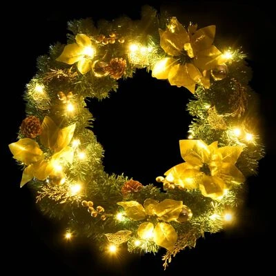 VidaXL Christmas Wreath With LED Lights Green 60 Cm PVC 6 VidaXL Christmas Wreath With LED Lights Green 60 Cm PVC - Image 4