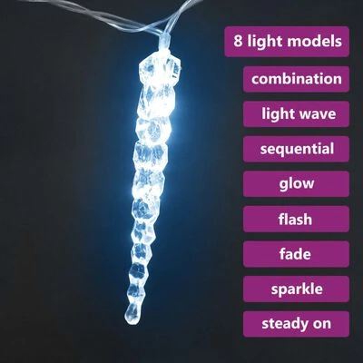 VidaXL Christmas Icicle Lights 40pcs Cold White Acrylic Remote Control 6 VidaXL Christmas Icicle Lights 40pcs Cold White Acrylic Remote Control - Image 4
