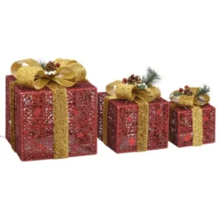 VidaXL Decorative Christmas Gift Boxes 3 Pcs Red Outdoor Indoor -Deals Vidaxl Store image 5 329767
