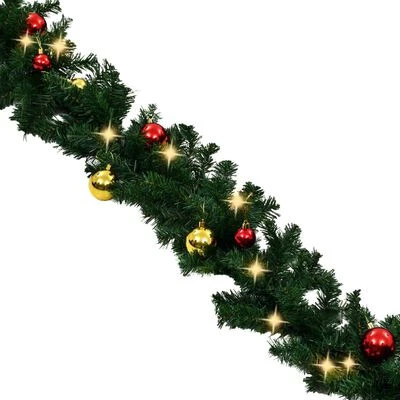 VidaXL Christmas Garland With Baubles And LED Lights Green 10 M PVC 8 VidaXL Christmas Garland With Baubles And LED Lights Green 10 M PVC - Image 6