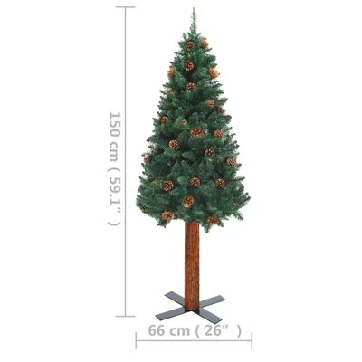 VidaXL Slim Pre-lit Christmas Tree With Real Wood&Cones Green 150 Cm 11 VidaXL Slim Pre-lit Christmas Tree With Real Wood&Cones Green 150 Cm - Image 9