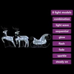 VidaXL Reindeer & Sleigh Christmas Decoration 60 LEDs Outdoor White -Deals Vidaxl Store image 9 342682